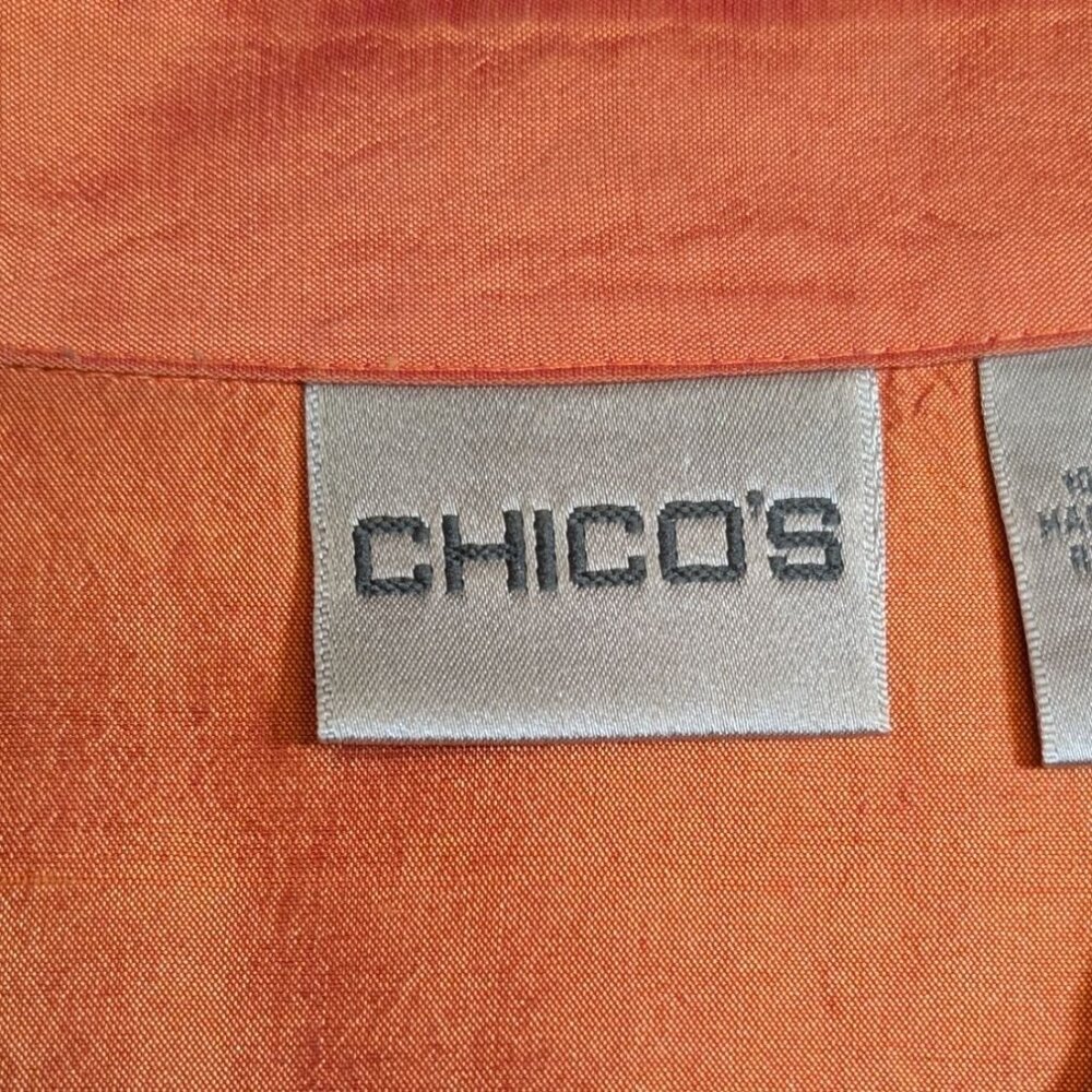 Chicos 100% Silk Top Oversized 3/4 Sleeve Button Up Chicos Size 2 US Size 12 - Picture 3 of 8